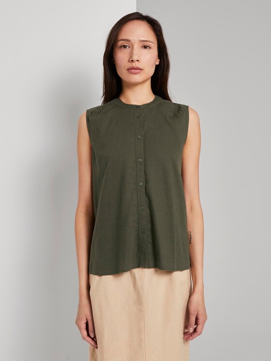 Ärmellose Hemdbluse aus Leinengemisch - Frauen - Woodland Green Ärmellose Hemdbluse aus Leinengemisch - Frauen - Woodland Green - 1 - TOM TAILOR