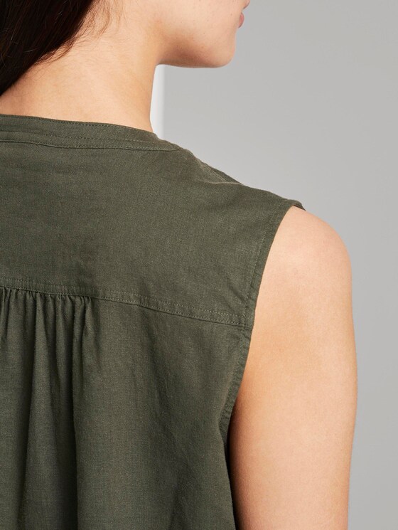 Ärmellose Hemdbluse aus Leinengemisch - Frauen - Woodland Green Ärmellose Hemdbluse aus Leinengemisch - Frauen - Woodland Green - 10 - TOM TAILOR