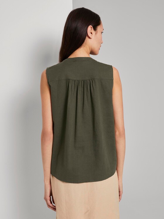 Ärmellose Hemdbluse aus Leinengemisch - Frauen - Woodland Green Ärmellose Hemdbluse aus Leinengemisch - Frauen - Woodland Green - 2 - TOM TAILOR