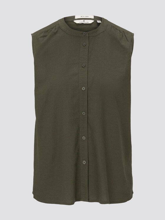 Ärmellose Hemdbluse aus Leinengemisch - Frauen - Woodland Green Ärmellose Hemdbluse aus Leinengemisch - Frauen - Woodland Green - 7 - TOM TAILOR