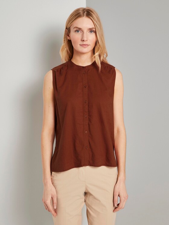 Ärmellose Hemdbluse aus Leinengemisch - Frauen - Goji Orange Ärmellose Hemdbluse aus Leinengemisch - Frauen - Goji Orange - 1 - TOM TAILOR