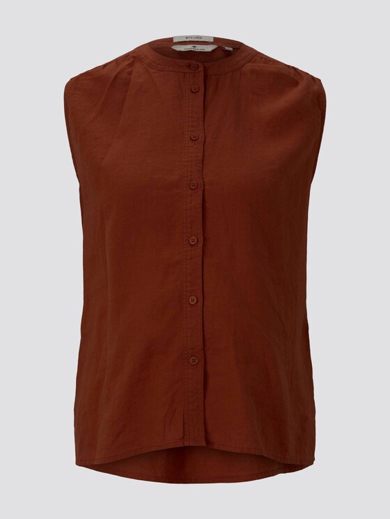 Ärmellose Hemdbluse aus Leinengemisch - Frauen - Goji Orange Ärmellose Hemdbluse aus Leinengemisch - Frauen - Goji Orange - 7 - TOM TAILOR