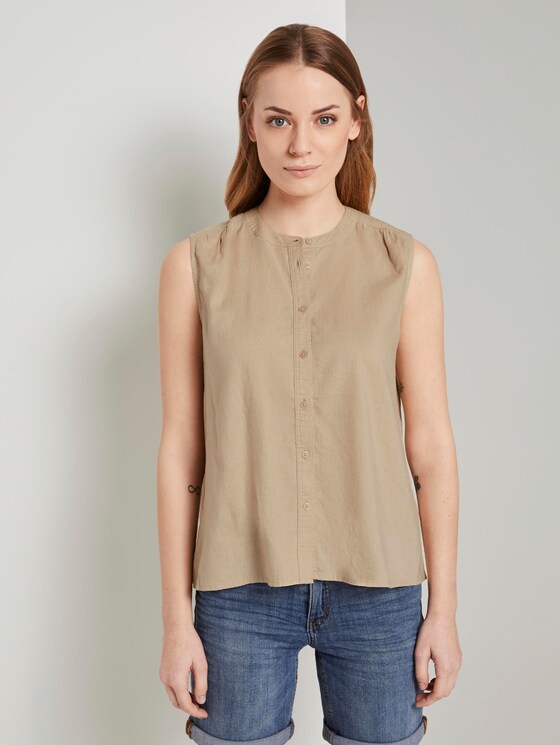 Ärmellose Hemdbluse aus Leinengemisch - Frauen - cream toffee Ärmellose Hemdbluse aus Leinengemisch - Frauen - cream toffee - 1 - TOM TAILOR