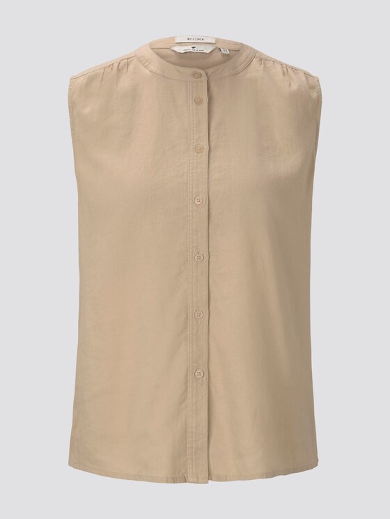 Ärmellose Hemdbluse aus Leinengemisch - Frauen - cream toffee Ärmellose Hemdbluse aus Leinengemisch - Frauen - cream toffee - 7 - TOM TAILOR