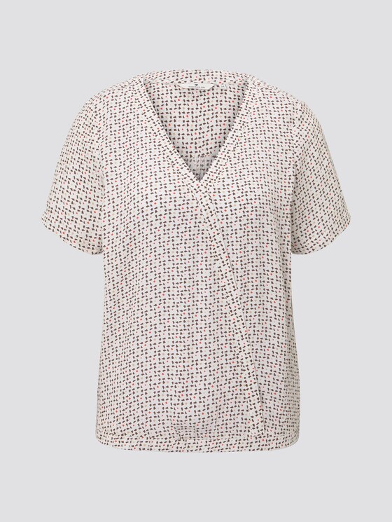Patterned short-sleeved blouse in a wrap look - Women - white geometric design Patterned short-sleeved blouse in a wrap look - Women - white geometric design - 7 - TOM TAILOR