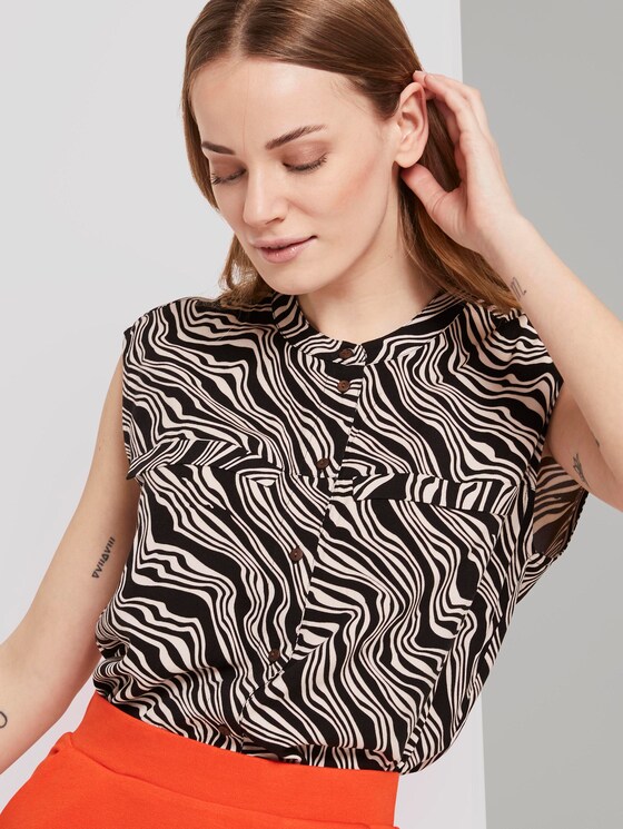 Patterned box-shaped blouse - Women - black wavy design Patterned box-shaped blouse - Women - black wavy design - 5 - TOM TAILOR