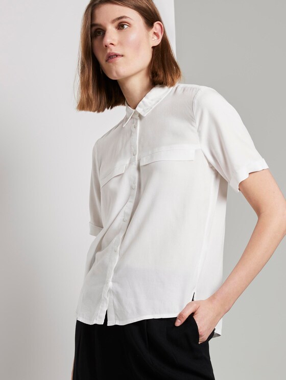 Shirt blouse with chest pockets - Women - Whisper White Shirt blouse with chest pockets - Women - Whisper White - 5 - TOM TAILOR