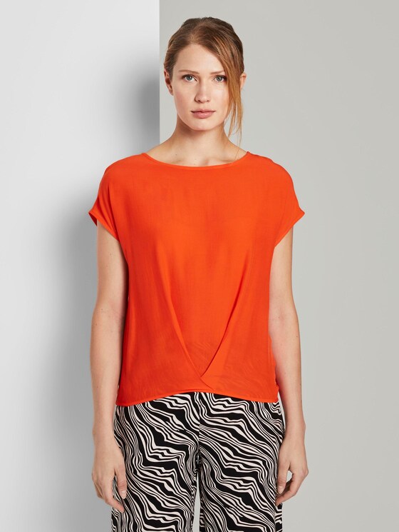Blouse top with pleated details - Women - strong flame orange Blouse top with pleated details - Women - strong flame orange - 1 - TOM TAILOR