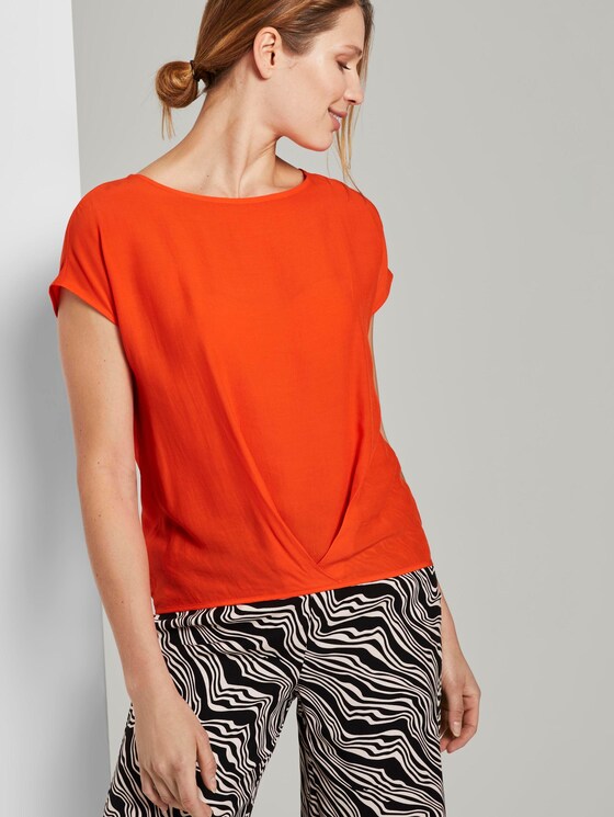 Blouse top with pleated details - Women - strong flame orange Blouse top with pleated details - Women - strong flame orange - 5 - TOM TAILOR
