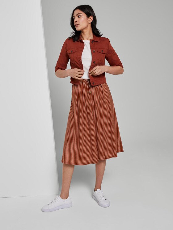 Striped jersey skirt in midi length - Women - brown white stripe Striped jersey skirt in midi length - Women - brown white stripe - 3 - TOM TAILOR