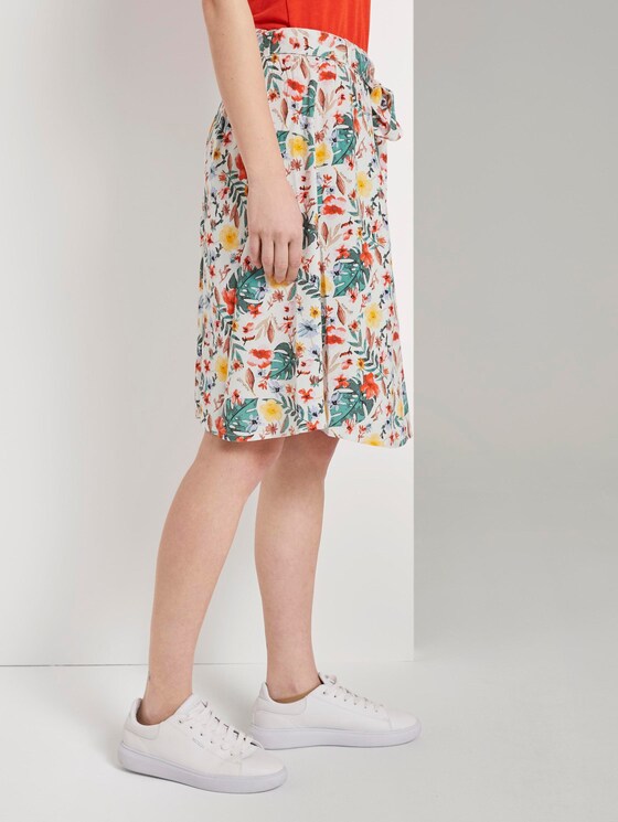 Skirt with a tropical print and tie belt - Women - white watercolor flower design Skirt with a tropical print and tie belt - Women - white watercolor flower design - 11 - TOM TAILOR