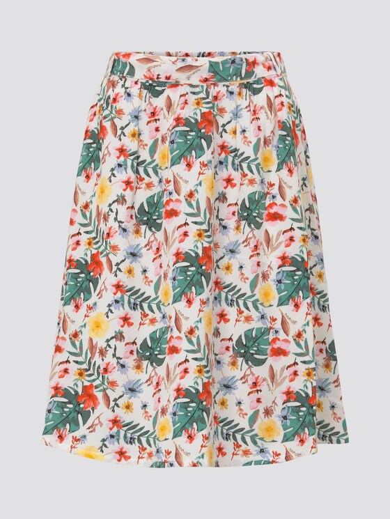 Skirt with a tropical print and tie belt - Women - white watercolor flower design Skirt with a tropical print and tie belt - Women - white watercolor flower design - 7 - TOM TAILOR
