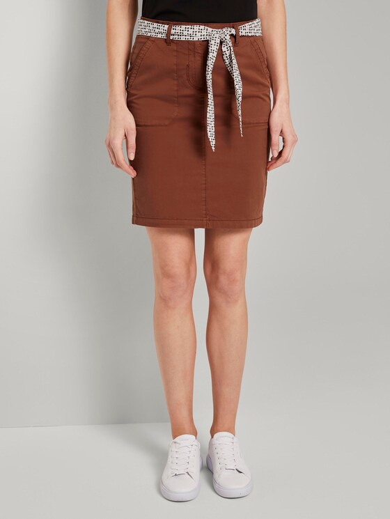 Skirt with a patterned tie belt - Women - Goji Orange Skirt with a patterned tie belt - Women - Goji Orange - 1 - TOM TAILOR