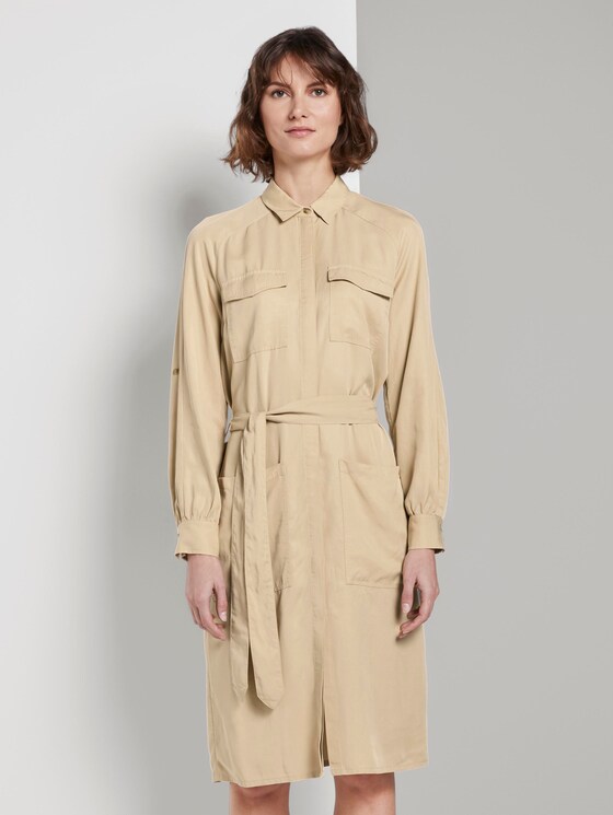 Kleid mit Bindegürtel - Frauen - cream toffee Kleid mit Bindegürtel - Frauen - cream toffee - 1 - TOM TAILOR