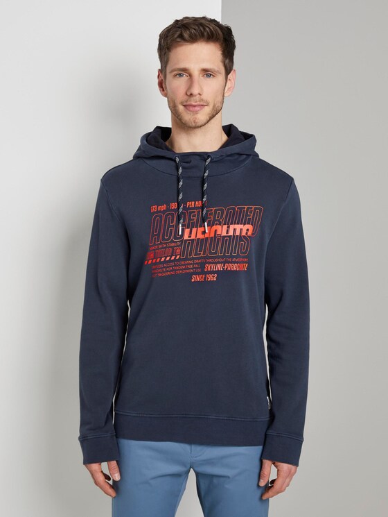 Eingefärbter Hoodie mit Print - Männer - Black Iris Blue Eingefärbter Hoodie mit Print - Männer - Black Iris Blue - 1 - TOM TAILOR