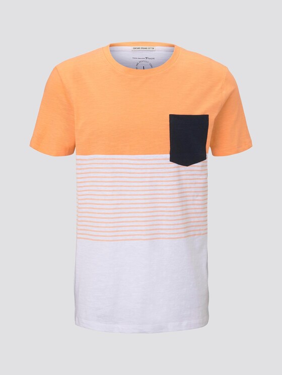 Block-stripe T-Shirt with a chest pocket - Men - summer peach orange Block-stripe T-Shirt with a chest pocket - Men - summer peach orange - 7 - TOM TAILOR Denim