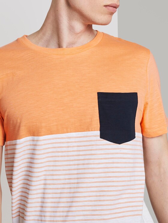 Block-stripe T-Shirt with a chest pocket - Men - summer peach orange Block-stripe T-Shirt with a chest pocket - Men - summer peach orange - 9 - TOM TAILOR Denim