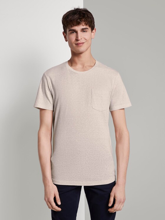 Basic T-Shirt mit Streifenstruktur - Männer - fog beige thin yarn dye stripe Basic T-Shirt mit Streifenstruktur - Männer - fog beige thin yarn dye stripe - 1 - TOM TAILOR Denim