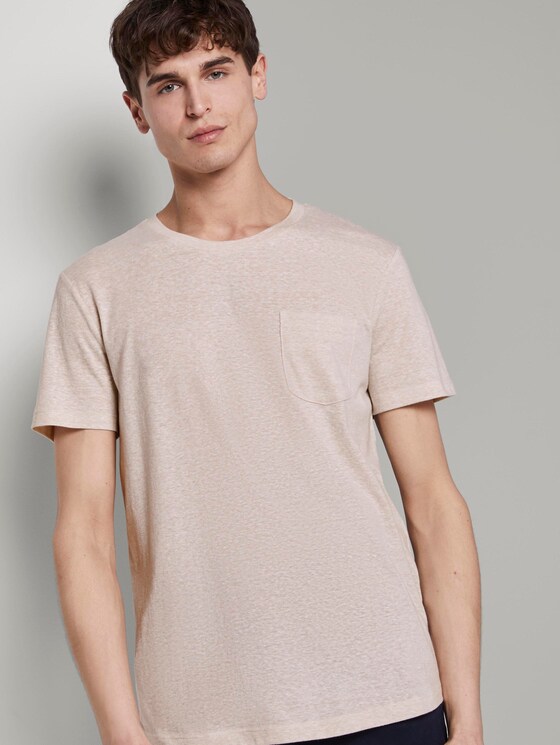 Basic T-Shirt mit Streifenstruktur - Männer - fog beige thin yarn dye stripe Basic T-Shirt mit Streifenstruktur - Männer - fog beige thin yarn dye stripe - 5 - TOM TAILOR Denim