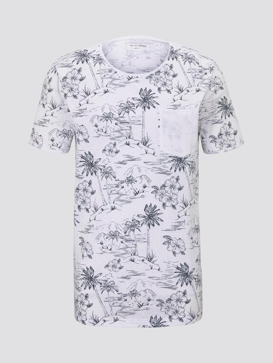 T-shirt with allover print and breast pocket - Men - white navy hawaiian print T-shirt with allover print and breast pocket - Men - white navy hawaiian print - 7 - TOM TAILOR Denim