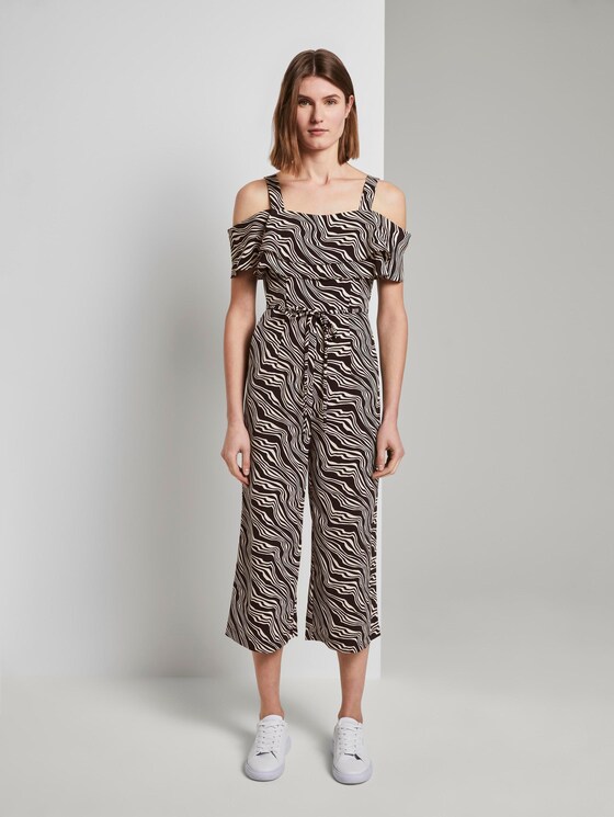 Schulterfreier Carmen-Jumpsuit mit weitem Bein - Frauen - black wavy design Schulterfreier Carmen-Jumpsuit mit weitem Bein - Frauen - black wavy design - 1 - TOM TAILOR