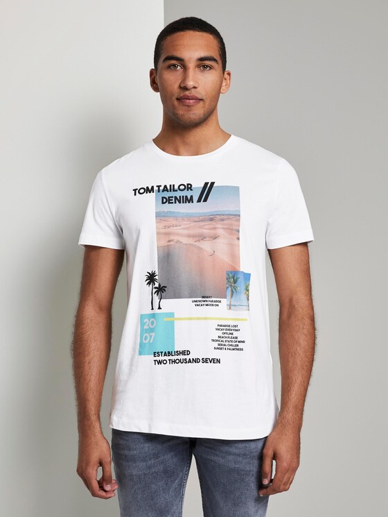 T-shirt with a summery collage print - Men - White T-shirt with a summery collage print - Men - White - 1 - TOM TAILOR Denim