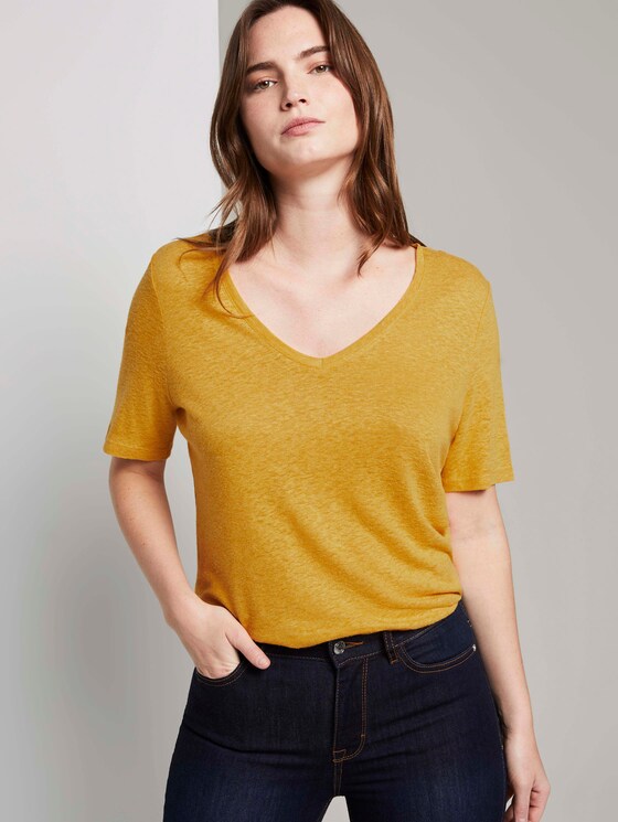 Leinen T-Shirt mit V-Ausschnitt - Frauen - Golden Corn Leinen T-Shirt mit V-Ausschnitt - Frauen - Golden Corn - 5 - Mine to five