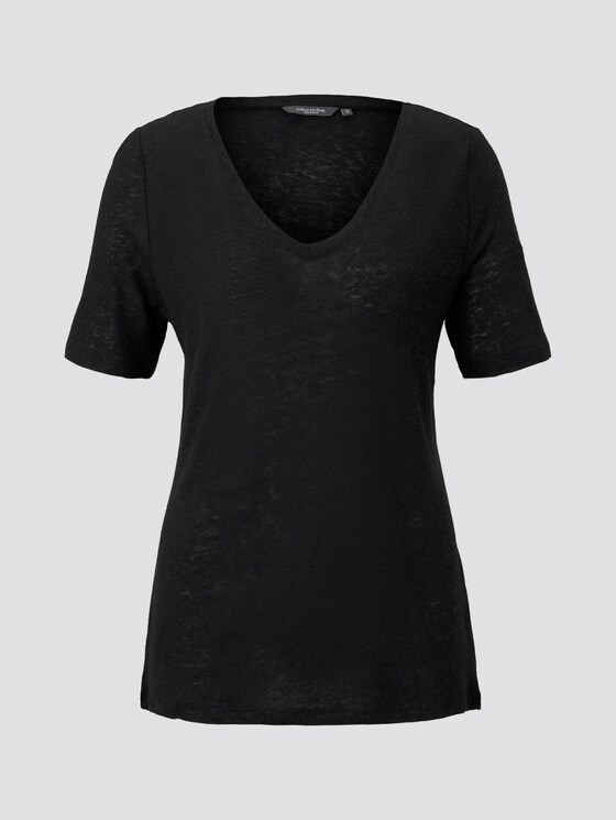 Linen T-shirt with a V-neckline - Women - Deep Black Linen T-shirt with a V-neckline - Women - Deep Black - 7 - Mine to five