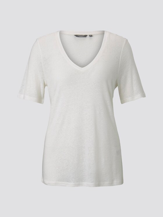 Leinen T-Shirt mit V-Ausschnitt - Frauen - soft ecru Leinen T-Shirt mit V-Ausschnitt - Frauen - soft ecru - 7 - Mine to five