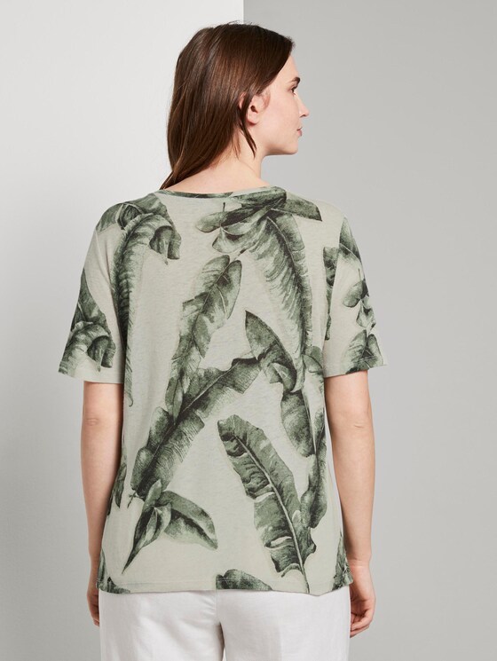 Leinen T-Shirt mit V-Ausschnitt - Frauen - ecru tropical leaves design Leinen T-Shirt mit V-Ausschnitt - Frauen - ecru tropical leaves design - 2 - Mine to five