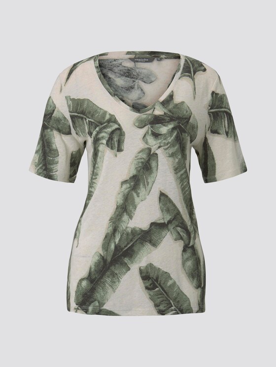 Leinen T-Shirt mit V-Ausschnitt - Frauen - ecru tropical leaves design Leinen T-Shirt mit V-Ausschnitt - Frauen - ecru tropical leaves design - 7 - Mine to five