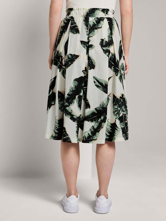 Ausgestellter Midi-Rock mit elastischem Bund - Frauen - ecru tropical leaves design Ausgestellter Midi-Rock mit elastischem Bund - Frauen - ecru tropical leaves design - 2 - Mine to five