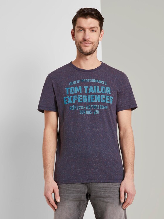 Meliertes T-Shirt mit Print - Männer - blue-grindle stripe Meliertes T-Shirt mit Print - Männer - blue-grindle stripe - 1 - TOM TAILOR