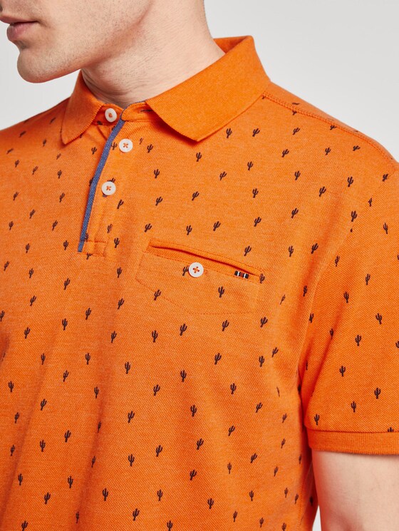 Polo shirt with an all-over print and a piped pocket - Men - orange blue cactus design Polo shirt with an all-over print and a piped pocket - Men - orange blue cactus design - 9 - TOM TAILOR