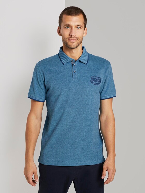 Zweifarbiges Poloshirt mit kleiner Stickerei - Männer - teal twotone structure Zweifarbiges Poloshirt mit kleiner Stickerei - Männer - teal twotone structure - 1 - TOM TAILOR