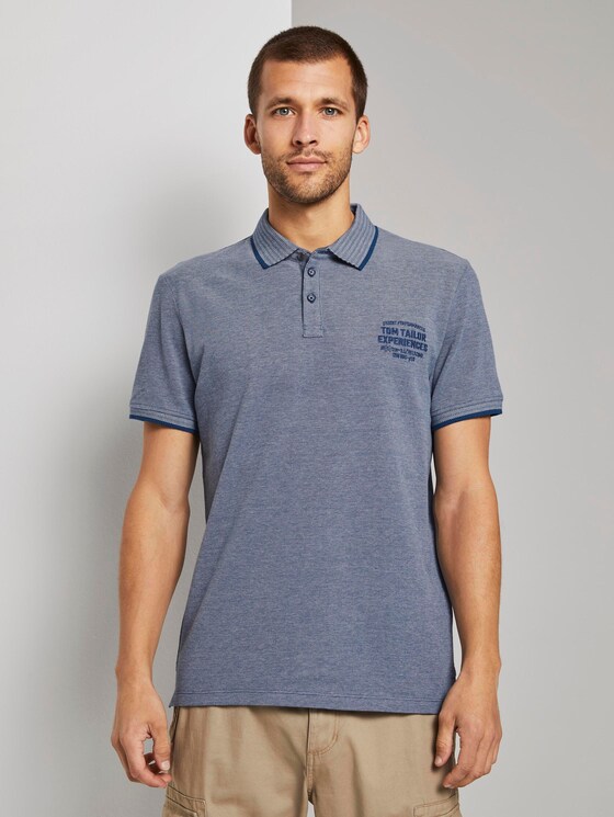 Zweifarbiges Poloshirt mit kleiner Stickerei - Männer - blue twotone structure Zweifarbiges Poloshirt mit kleiner Stickerei - Männer - blue twotone structure - 1 - TOM TAILOR