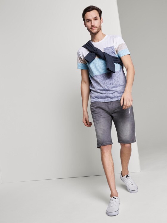 T-shirt with a pale striped print - Men - after dark blue T-shirt with a pale striped print - Men - after dark blue - 3 - TOM TAILOR