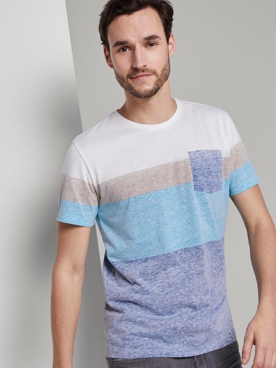 T-shirt with a pale striped print - Men - after dark blue T-shirt with a pale striped print - Men - after dark blue - 5 - TOM TAILOR