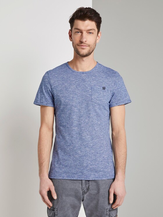 Strukturiertes T-Shirt mit Brusttasche - Männer - blue dot structure Strukturiertes T-Shirt mit Brusttasche - Männer - blue dot structure - 1 - TOM TAILOR