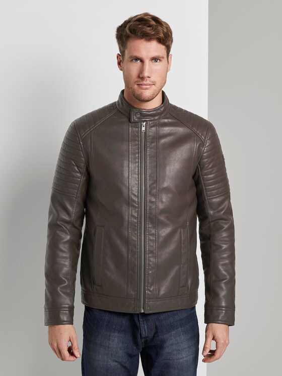 Bikerjacke aus Lederimitat mit Stepp-Details - Männer - Dark Chocolate Leather Brown Bikerjacke aus Lederimitat mit Stepp-Details - Männer - Dark Chocolate Leather Brown - 1 - TOM TAILOR
