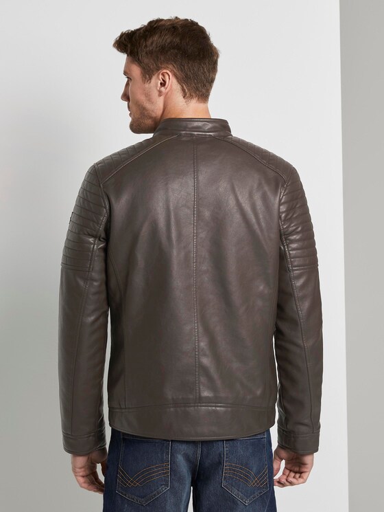 Bikerjacke aus Lederimitat mit Stepp-Details - Männer - Dark Chocolate Leather Brown Bikerjacke aus Lederimitat mit Stepp-Details - Männer - Dark Chocolate Leather Brown - 2 - TOM TAILOR