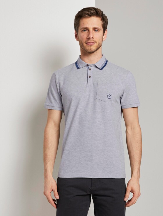 Poloshirt mit Brusttasche - Männer - Light Stone Grey Melange Poloshirt mit Brusttasche - Männer - Light Stone Grey Melange - 1 - TOM TAILOR