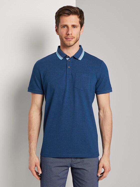 Poloshirt mit Brusttasche - Männer - after dark blue white melange Poloshirt mit Brusttasche - Männer - after dark blue white melange - 1 - TOM TAILOR