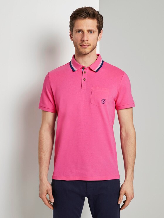 Poloshirt mit Brusttasche - Männer - carmine pink white melange Poloshirt mit Brusttasche - Männer - carmine pink white melange - 1 - TOM TAILOR