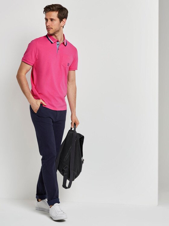 Poloshirt mit Brusttasche - Männer - carmine pink white melange Poloshirt mit Brusttasche - Männer - carmine pink white melange - 3 - TOM TAILOR