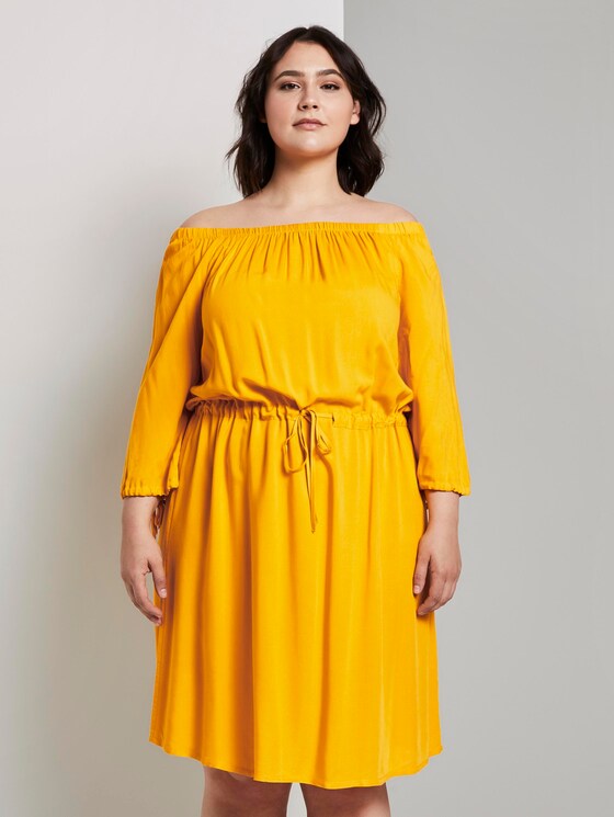 Curvy - Schulterfreies Midi-Kleid mit verstellbarem Bund - Frauen - deep golden yellow Curvy - Schulterfreies Midi-Kleid mit verstellbarem Bund - Frauen - deep golden yellow - 1 - My True Me