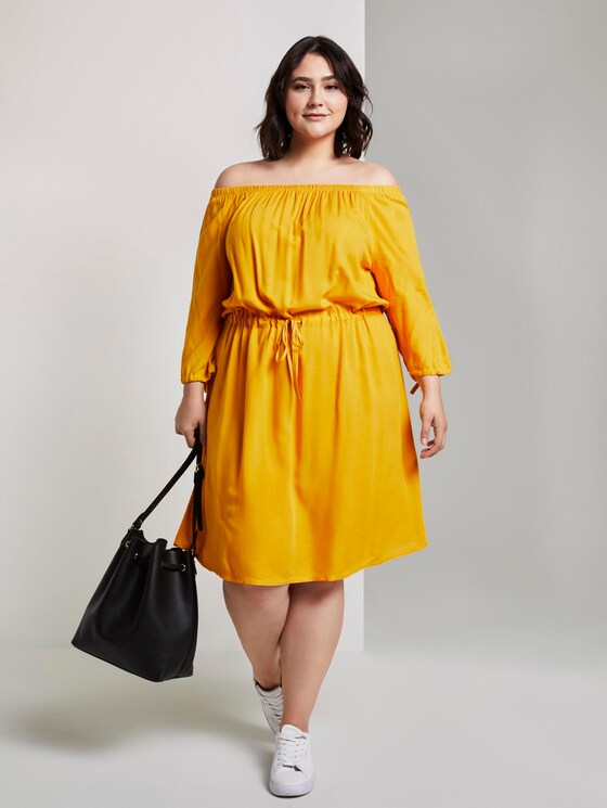Curvy - Schulterfreies Midi-Kleid mit verstellbarem Bund - Frauen - deep golden yellow Curvy - Schulterfreies Midi-Kleid mit verstellbarem Bund - Frauen - deep golden yellow - 3 - My True Me