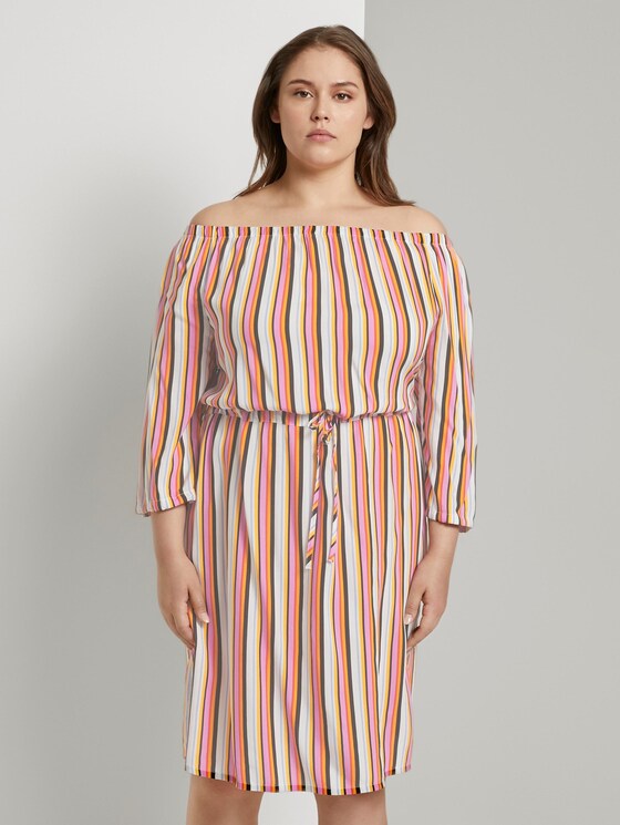 Schulterfreies Midi-Kleid mit verstellbarem Bund - Frauen - mutlicolor stripe Schulterfreies Midi-Kleid mit verstellbarem Bund - Frauen - mutlicolor stripe - 1 - My True Me