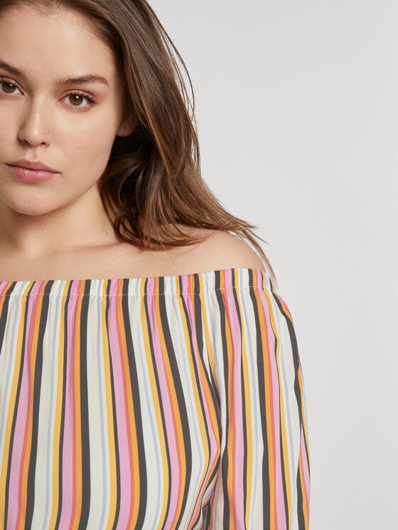 Schulterfreies Midi-Kleid mit verstellbarem Bund - Frauen - mutlicolor stripe Schulterfreies Midi-Kleid mit verstellbarem Bund - Frauen - mutlicolor stripe - 10 - My True Me