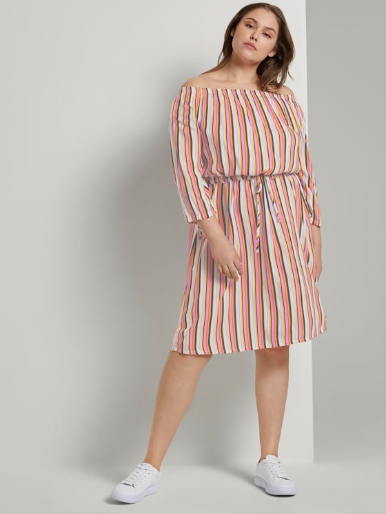 Schulterfreies Midi-Kleid mit verstellbarem Bund - Frauen - mutlicolor stripe Schulterfreies Midi-Kleid mit verstellbarem Bund - Frauen - mutlicolor stripe - 5 - My True Me